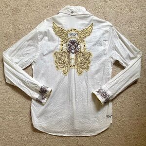 Gorgeous English Laundry men’s long sleeve shirt with Hand Sewn embroideries.